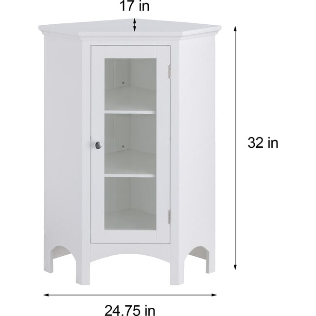 Madison Wooden Corner Floor Cabinet with Glass Door, White - Cabinets - 4