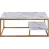 Marmo Modern Marble-Look Coffee Table with Shelf, Marble/Brass - Desks - 5