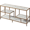 Marmo Modern Media Stand & Console Table with Open Geometric Shelves & Faux Marble Finish, White/Brass - Cabinets - 6