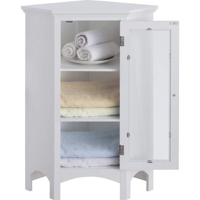 Madison Wooden Corner Floor Cabinet with Glass Door, White - Cabinets - 5