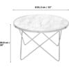 Margo Small 32 Inch Round Faux White Carrara Marble Coffee Table with Silver Metal Geometric Criss Cross Base and Legs, White - Desks - 6