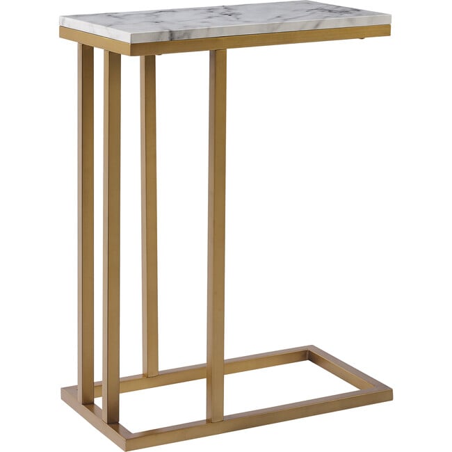 Marmo Modern Marble-Look C Shape Side Table, Marble/Brass - Accent Tables - 6