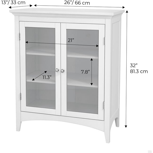 Madison Wooden Floor Cabinet with 2 Glass Doors, White - Cabinets - 4