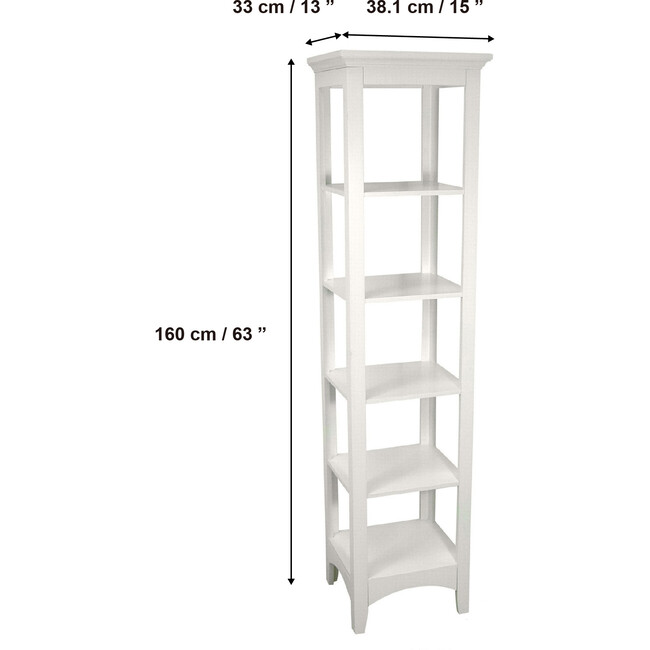 Madison Wooden Linen Tower with 5 Shelves, White - Cabinets - 3