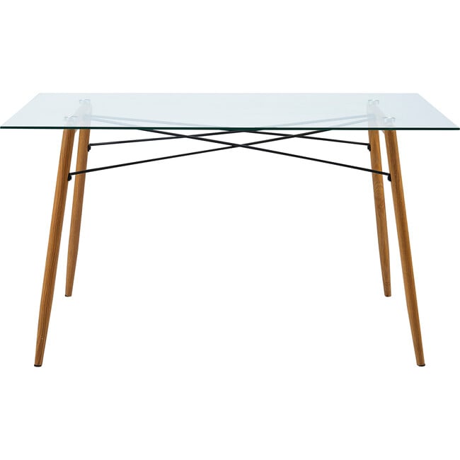 Minimalist Glass Top Dining Table with Wood Base, Natural - Accent Tables - 7