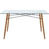 Minimalist Glass Top Dining Table with Wood Base, Natural - Accent Tables - 7