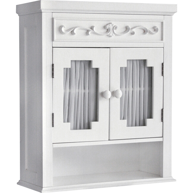 Lisbon Removable Wooden Wall Cabinet with Drapery-Lined Doors, White