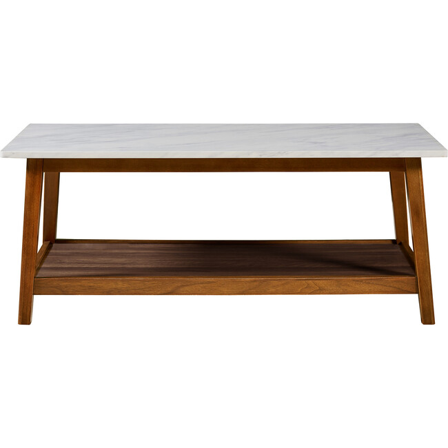 Kingston Wooden Coffee Table with Storage and Marble-Look Top, Marble/Walnut