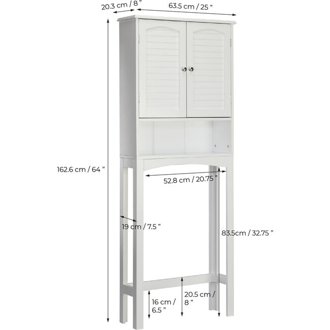 Louis Wooden Space Saver with Shutter Style Doors, White - Cabinets - 4