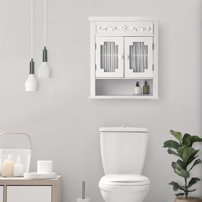 Lisbon Removable Wooden Wall Cabinet with Drapery-Lined Doors, White - Cabinets - 2