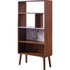 Kingston Wooden Bookcase with Faux Marble Shelf & Accents, White/Walnut - Bookcases - 1 - thumbnail