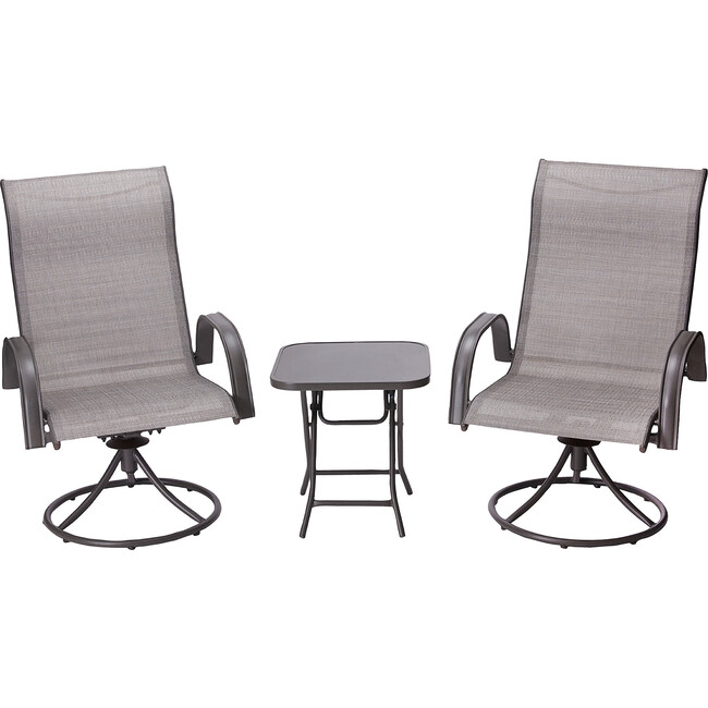 Indoor/Outdoor Steel Swivel 3 Piece Bistro Table and Chairs Set, Tan