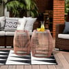 Large Round Outdoor Patio Bamboo Side Table with Iron Top, Brown - Outdoor Home - 2