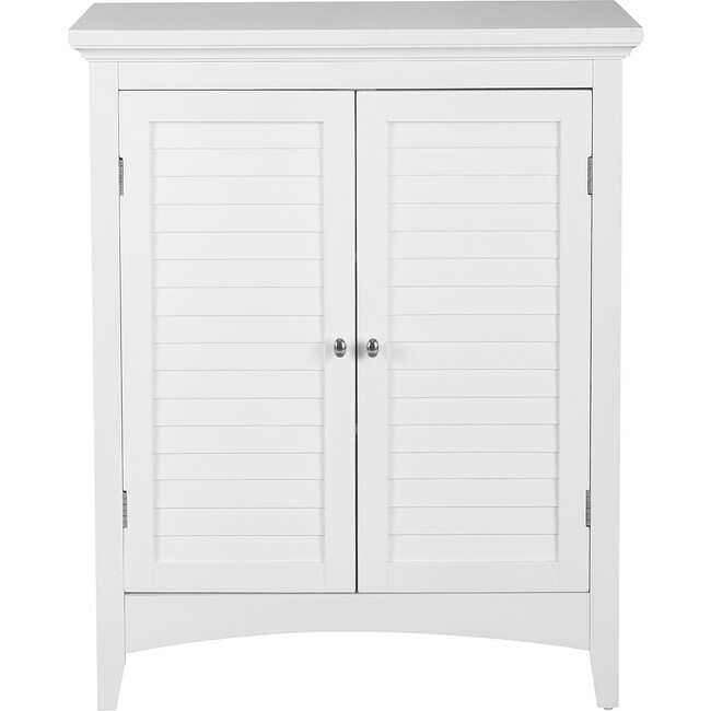 Glancy Free Standing Floor Storage Cabinet with Louvered Doors Adjustable Shelves, White