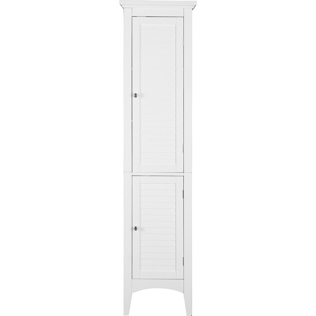 Glancy Tall Slim Free Standing Linen Storage Cabinet with 2 Louvered Doors 5 Tier Shelves, White