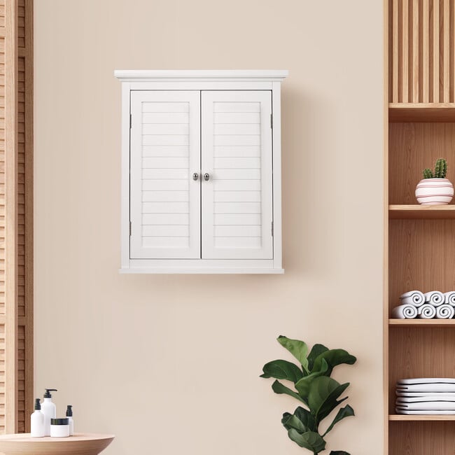 Glancy Wooden Wall Cabinet with Shutter Doors, White - Cabinets - 2