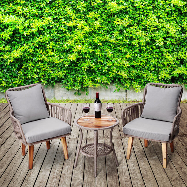 Indoor/Outdoor 3 Piece Wicker Bistro Table and Chairs Patio Seating Set - Outdoor Home - 2