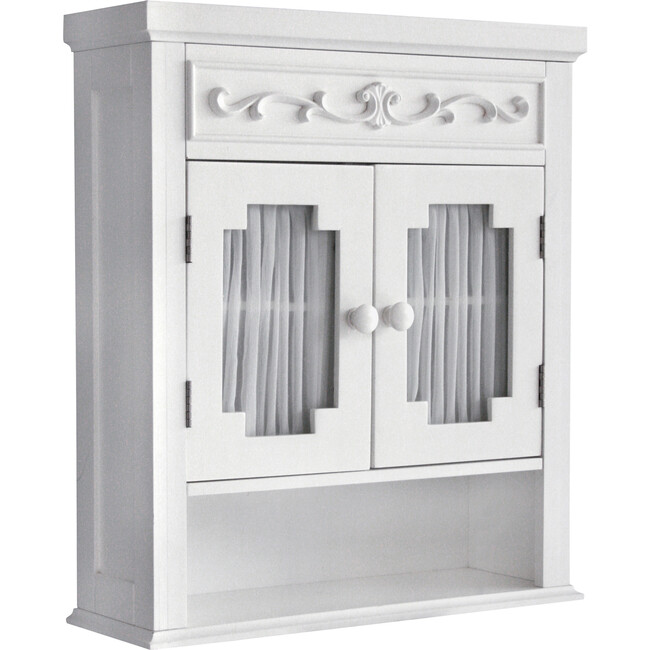 Lisbon Removable Wooden Wall Cabinet with Drapery-Lined Doors, White - Cabinets - 5
