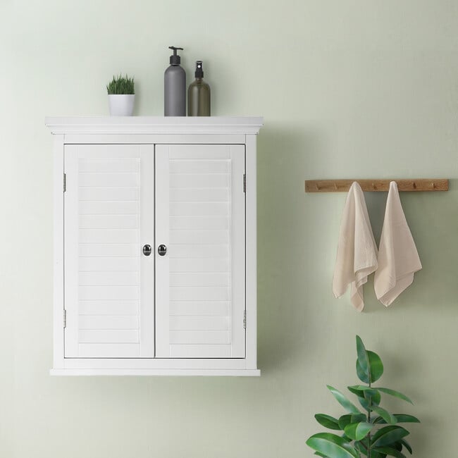 Glancy Wooden Wall Cabinet with Shutter Doors, White - Cabinets - 3