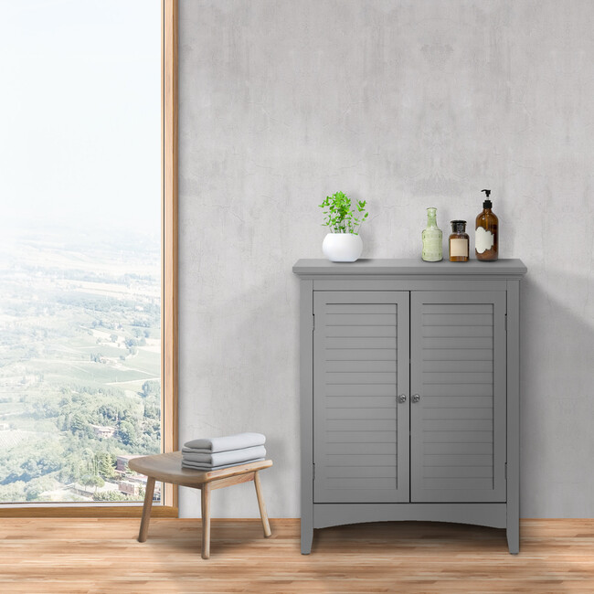 Glancy Wooden Floor Cabinet with Shutter Doors and Adjustable Shelves, Gray - Cabinets - 3