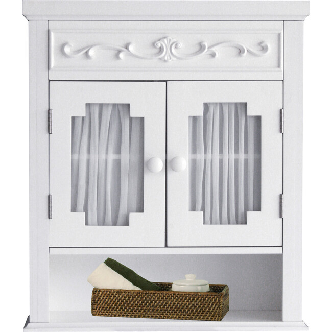 Lisbon Removable Wooden Wall Cabinet with Drapery-Lined Doors, White - Cabinets - 6