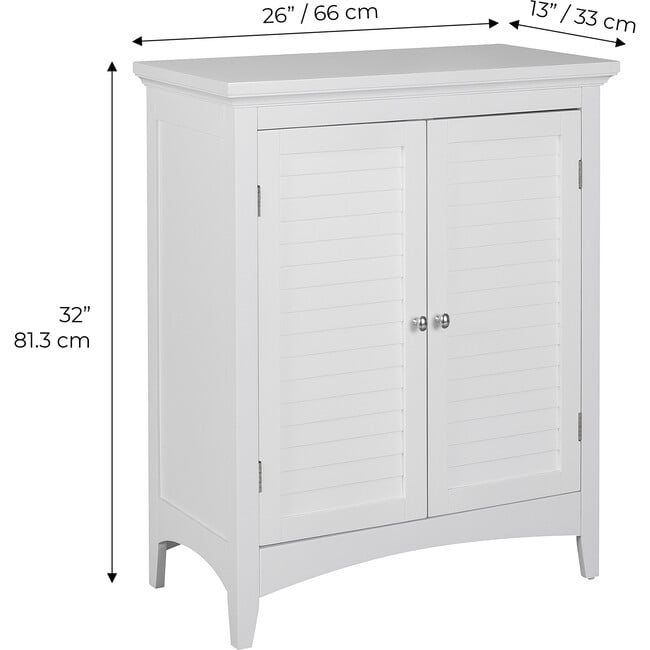 Glancy Free Standing Floor Storage Cabinet with Louvered Doors Adjustable Shelves, White - Cabinets - 4