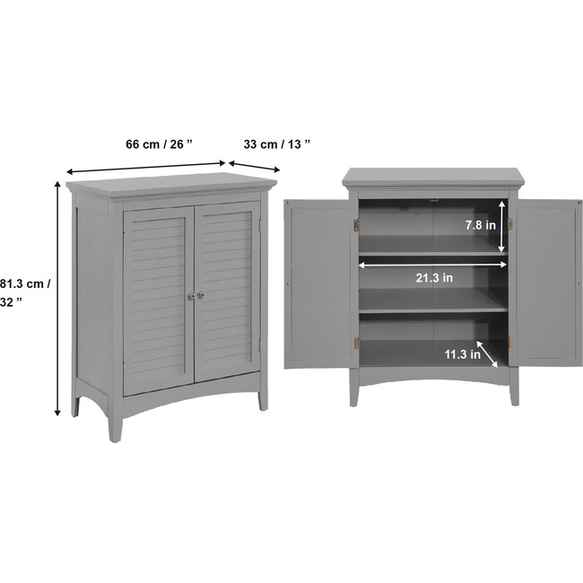Glancy Wooden Floor Cabinet with Shutter Doors and Adjustable Shelves, Gray - Cabinets - 5