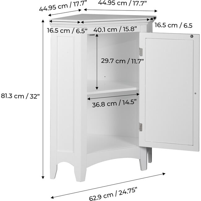 Glancy Wooden Corner Floor Cabinet with Shutter Door, White - Teamson ...