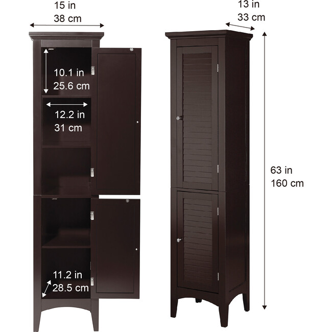 Glancy Wooden Tall Tower Cabinet with Storage, Dark Brown - Cabinets - 5