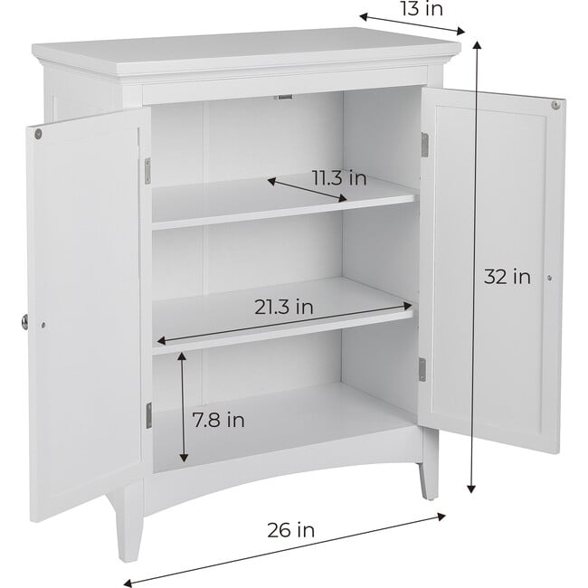 Glancy Free Standing Floor Storage Cabinet with Louvered Doors Adjustable Shelves, White - Cabinets - 5