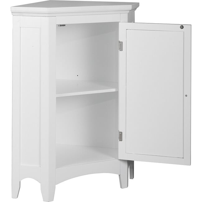 Glancy Wooden Corner Floor Cabinet with Shutter Door, White - Cabinets - 6