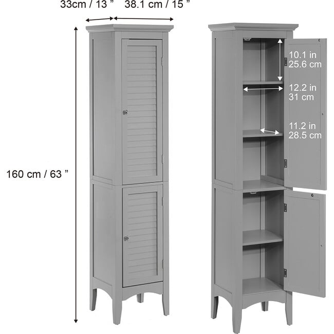 Glancy Wooden Linen Tower Cabinet with Storage, Gray - Cabinets - 5