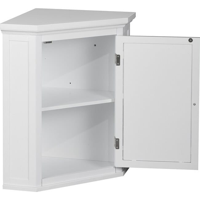 Glancy Wooden Corner Wall Cabinet with Shutter Door, White - Cabinets - 7