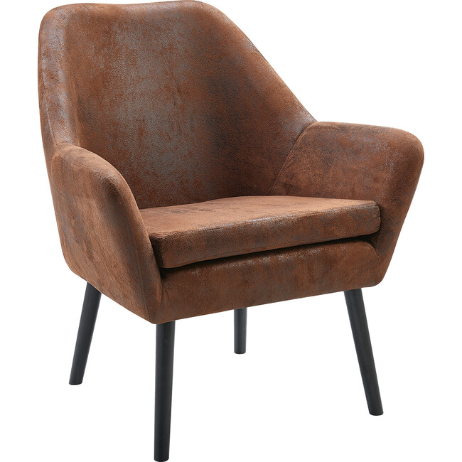 Divano Armchair with Aged Fabric and Solid Wood Legs, Brown