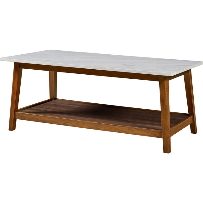 Kingston Wooden Coffee Table with Storage and Marble-Look Top, Marble/Walnut - Accent Tables - 6