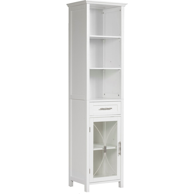 Delaney Wooden Linen Cabinet with Drawer and Open Shelves, White