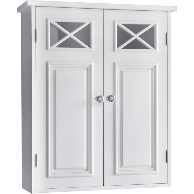 Dawson Wooden Wall Cabinet with Cross Molding and 2 Doors, White