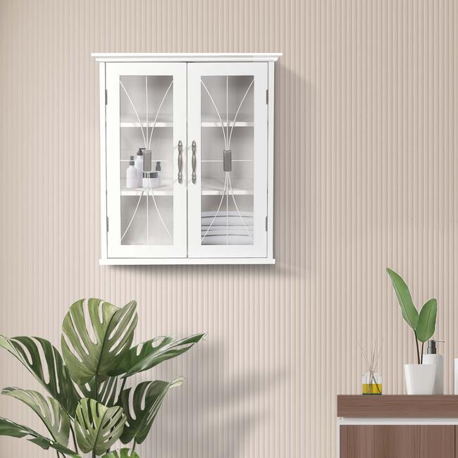 Delaney Wooden Wall Cabinet with 2 Doors, White - Cabinets - 3