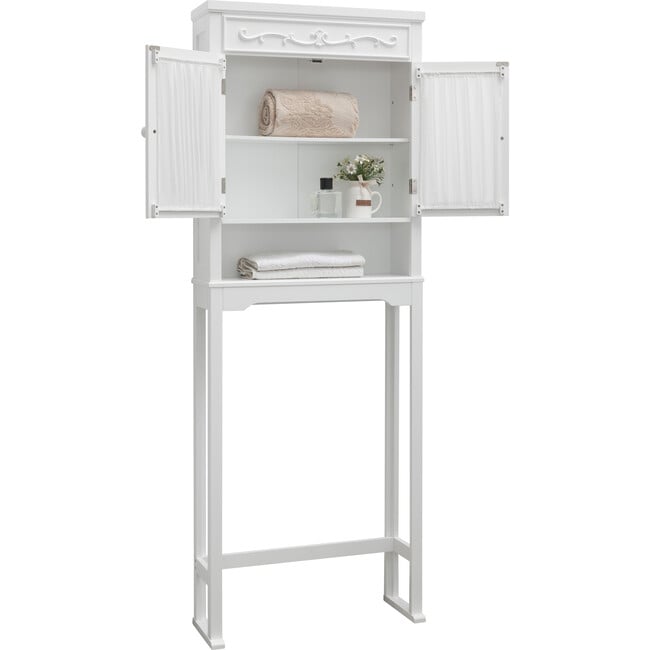 Lisbon Wooden Space Saver with Drapery-Lined Doors, White - Cabinets - 6