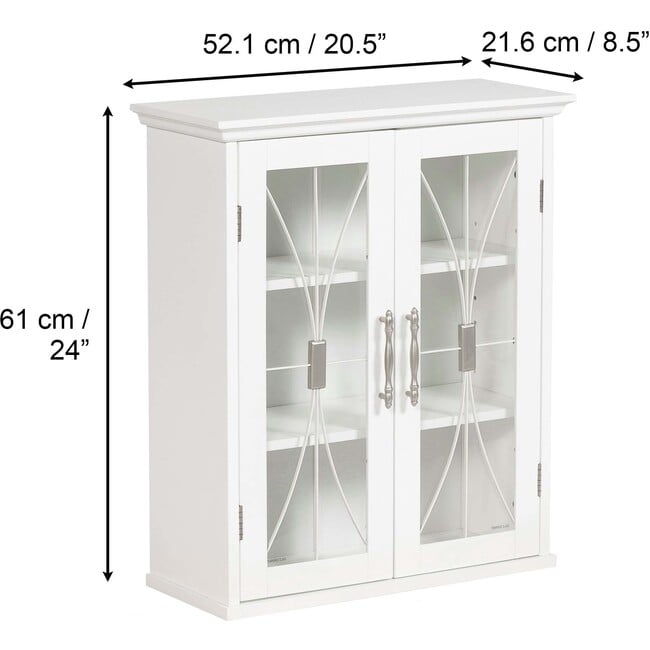 Delaney Wooden Wall Cabinet with 2 Doors, White - Cabinets - 5