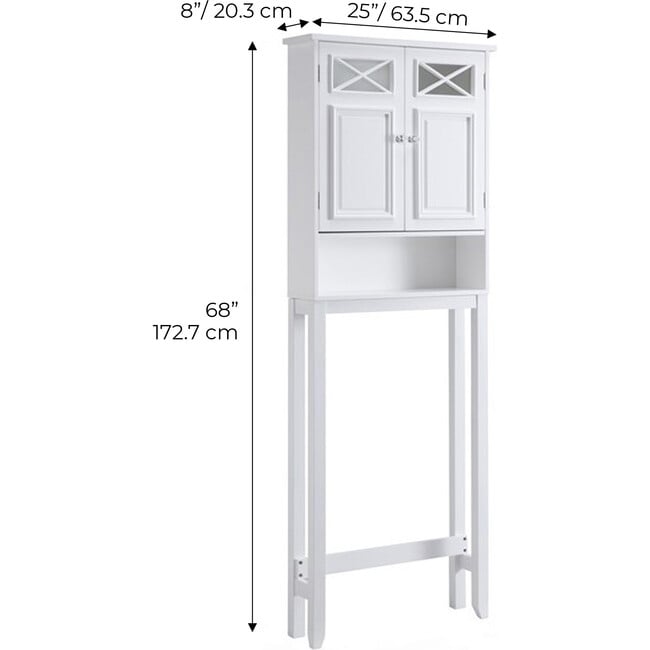 Dawson Wooden Space Saver with Cross Molding and 2 Doors, White - Cabinets - 4