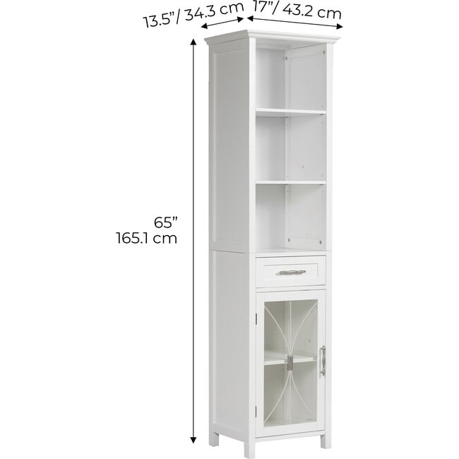 Delaney Wooden Linen Cabinet with Drawer and Open Shelves, White - Cabinets - 4