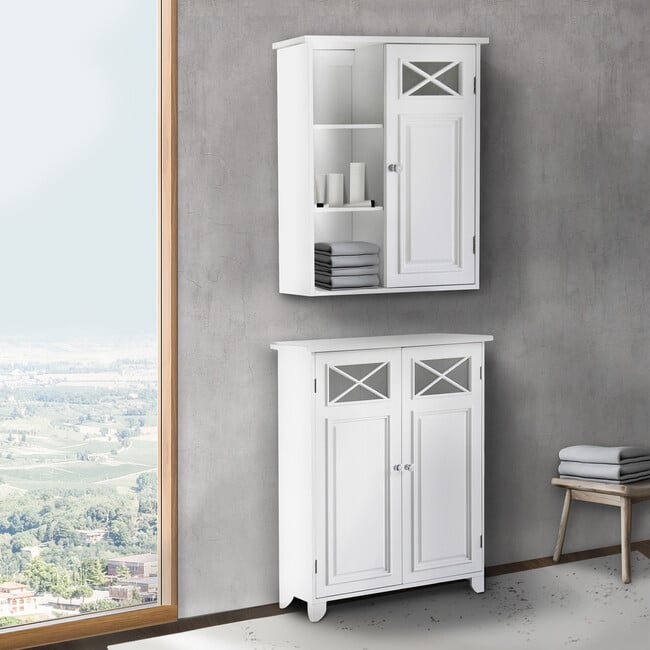 Dawson Wooden Wall Cabinet with Cross Molding, White - Cabinets - 4