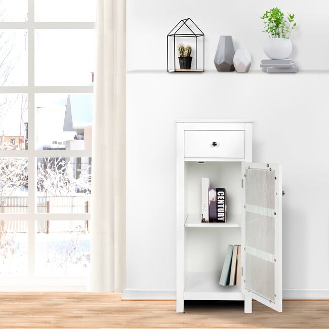 Connor Floor Cabinet with Adjustable Shelf and Storage Drawer, White - Cabinets - 2