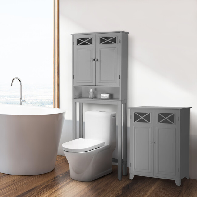 Dawson Contemporary Wooden Over-the-Toilet Storage Cabinet with Two Doors, Gray - Cabinets - 2