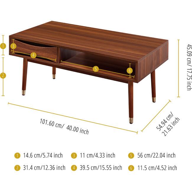 Dawson Modern Wooden Coffee Table with Storage, Walnut - Accent Tables - 4