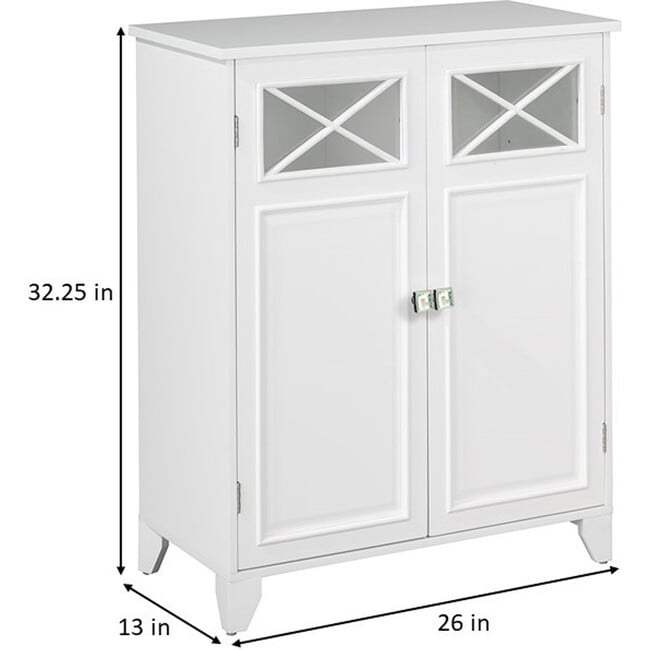 Dawson Wooden Floor Cabinet with Cross Molding and 2 Doors, White - Cabinets - 4