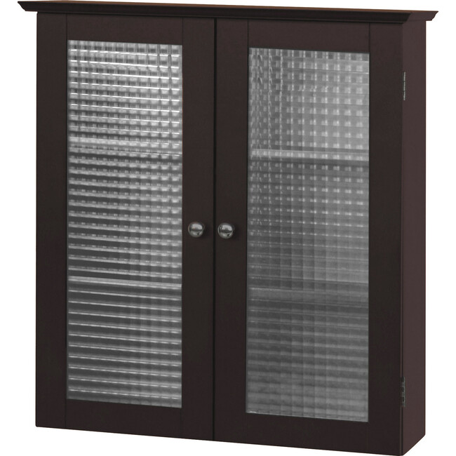 Chesterfield Wooden Wall Cabinet with 2 Waffle Glass Doors, Espresso