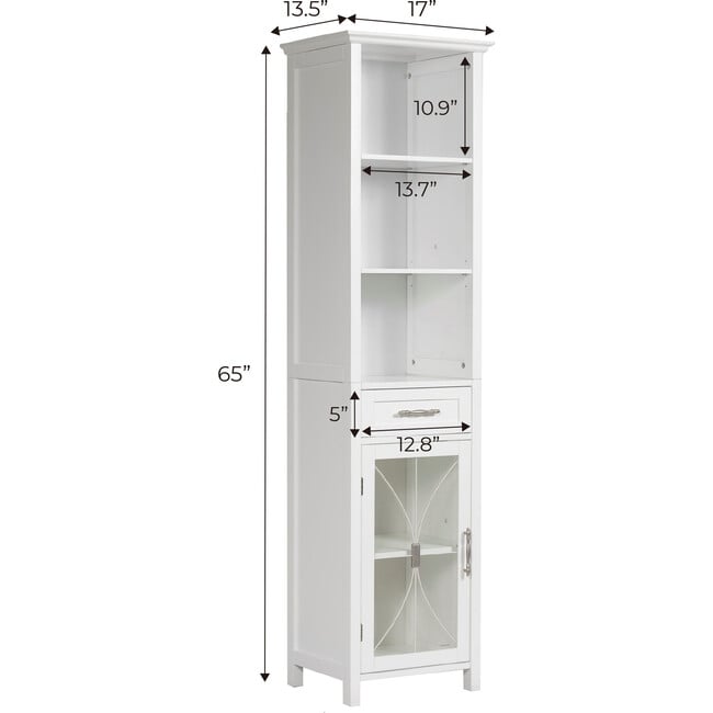 Delaney Wooden Linen Cabinet with Drawer and Open Shelves, White - Cabinets - 5