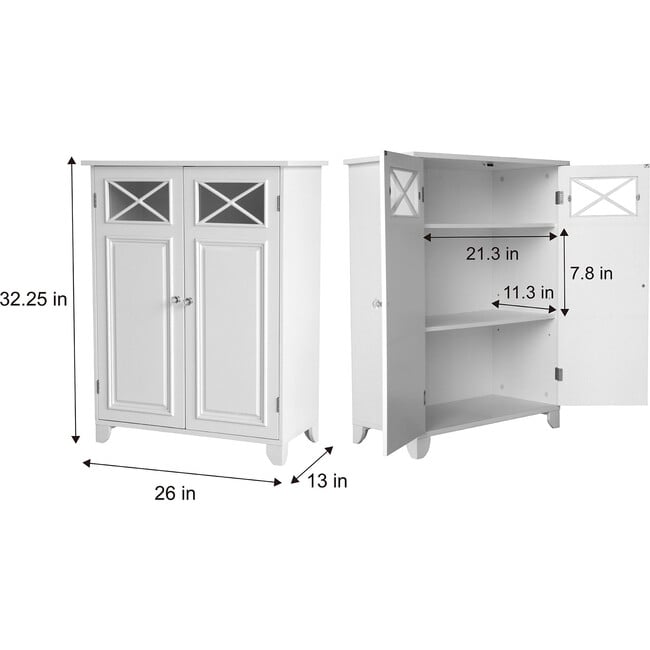 Dawson Wooden Floor Cabinet with Cross Molding and 2 Doors, White - Cabinets - 5